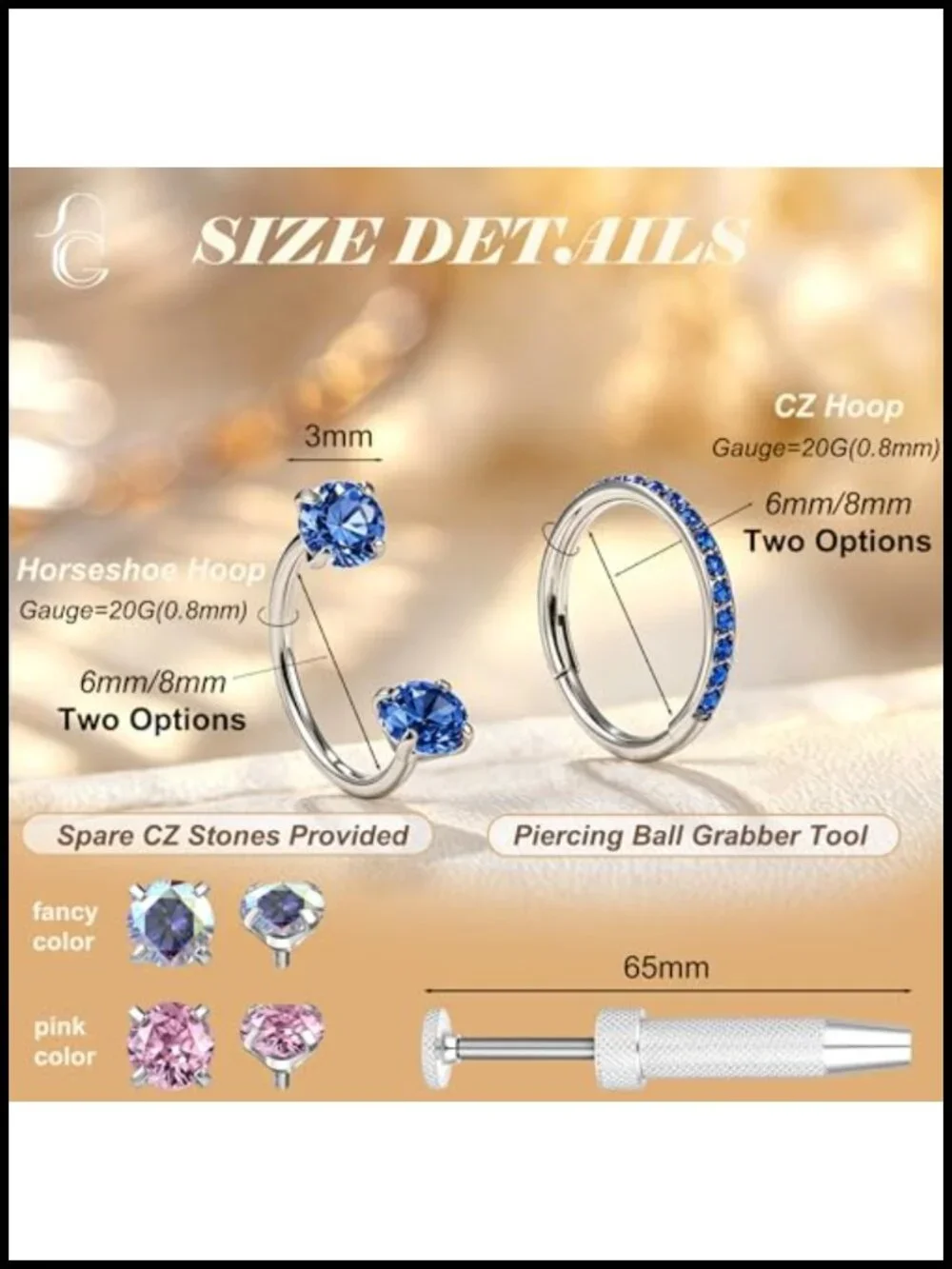 G23 Solid Titanium Nose Rings 20G 6mm 8mm Internally Threaded Hypoallergenic